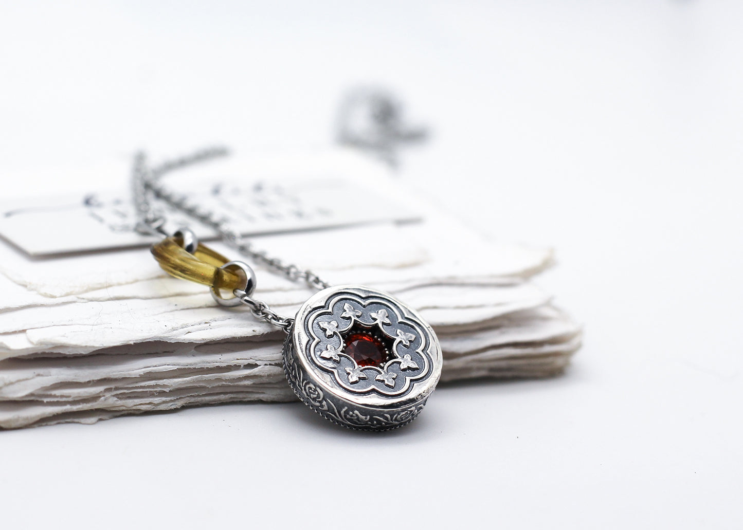 Blood Orange, Spinel & Sterling Shadowbox Necklace