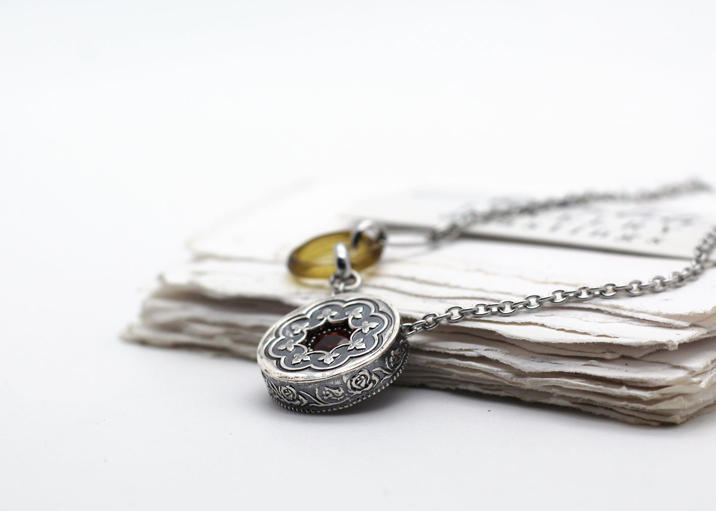 Blood Orange, Spinel & Sterling Shadowbox Necklace
