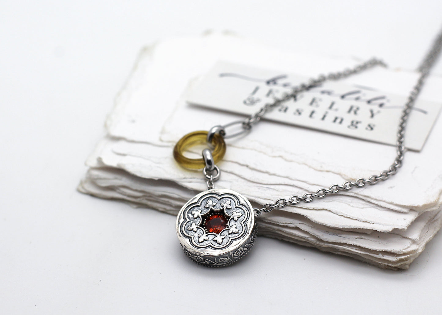 Blood Orange, Spinel & Sterling Shadowbox Necklace