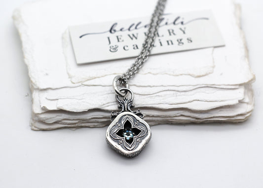 Undine, Seafoam mini Moissanite Shadowbox Sterling Silver Necklace