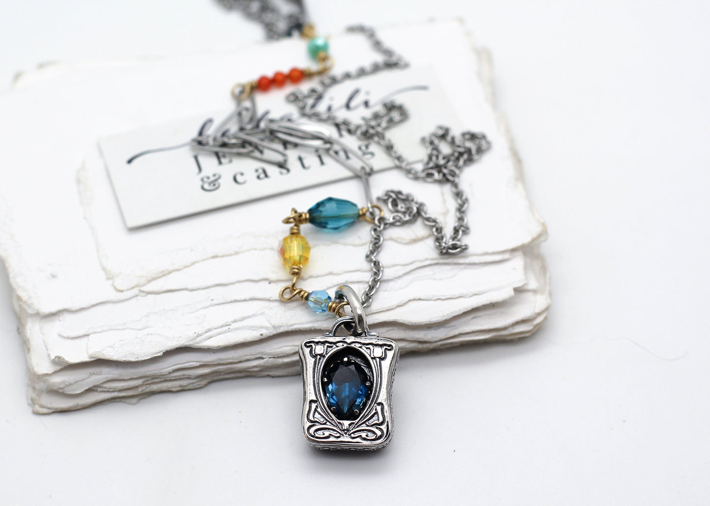 Livinia Azzurra, London Blue Topaz Shadowbox Sterling Silver Necklace