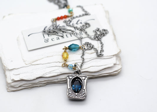 Livinia Azzurra, London Blue Topaz Shadowbox Sterling Silver Necklace