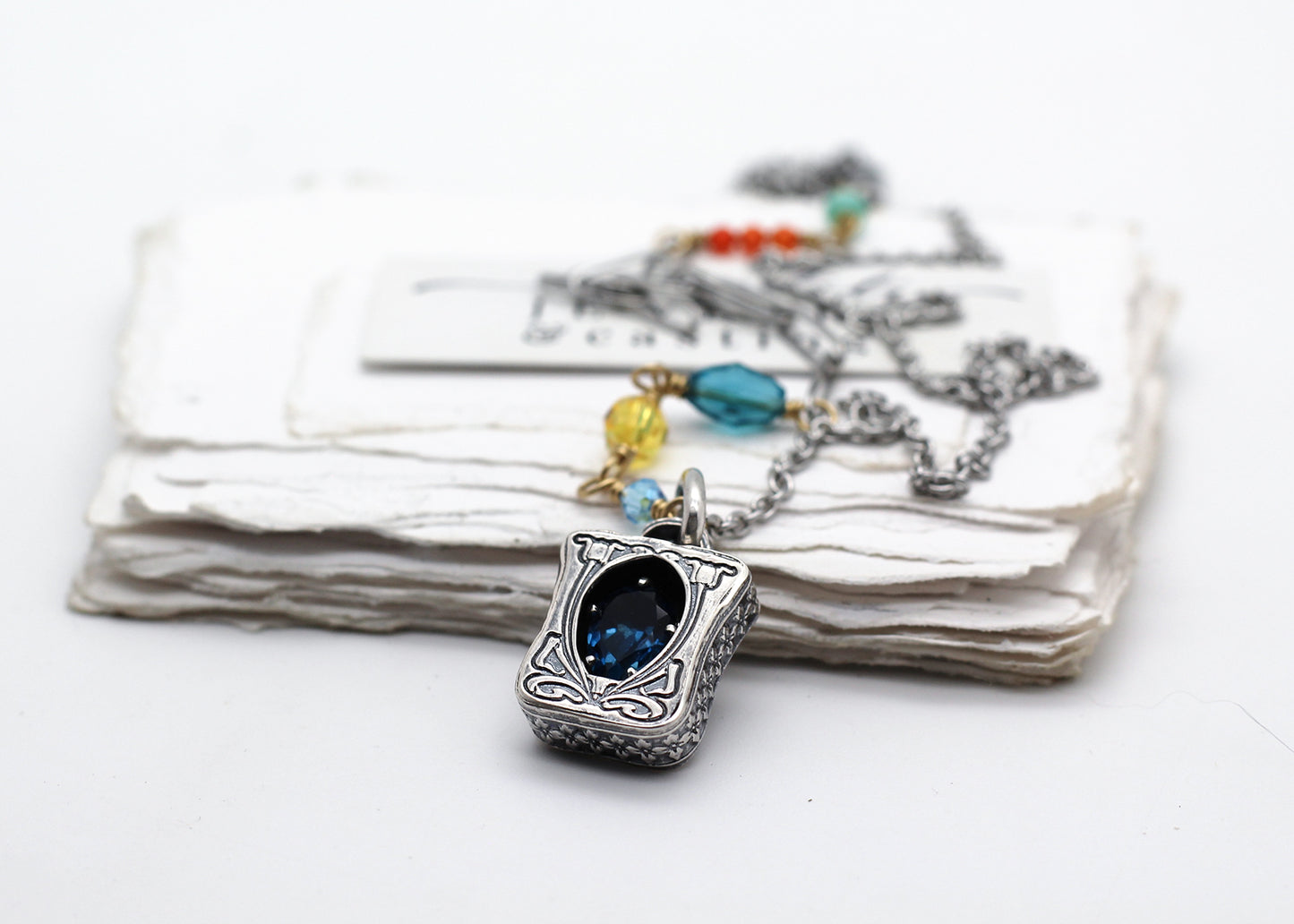 Livinia Azzurra, London Blue Topaz Shadowbox Sterling Silver Necklace