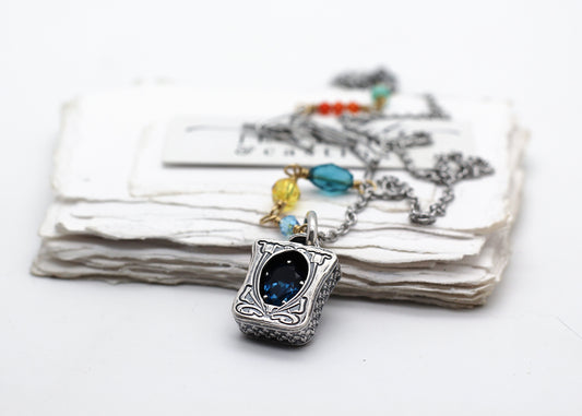 Livinia Azzurra, London Blue Topaz Shadowbox Sterling Silver Necklace