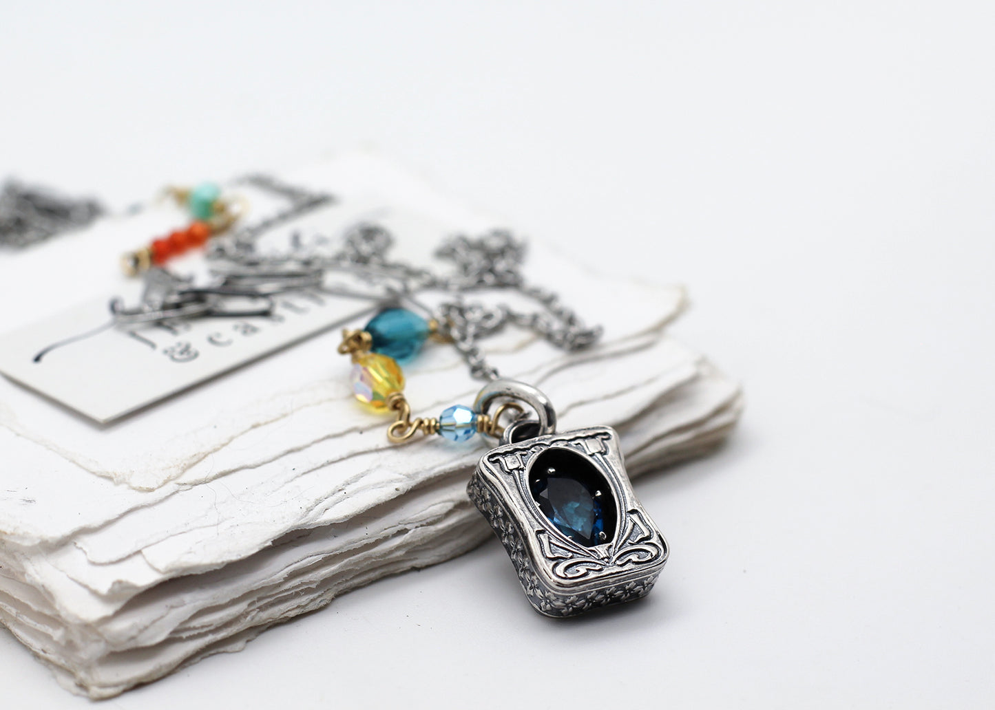 Livinia Azzurra, London Blue Topaz Shadowbox Sterling Silver Necklace