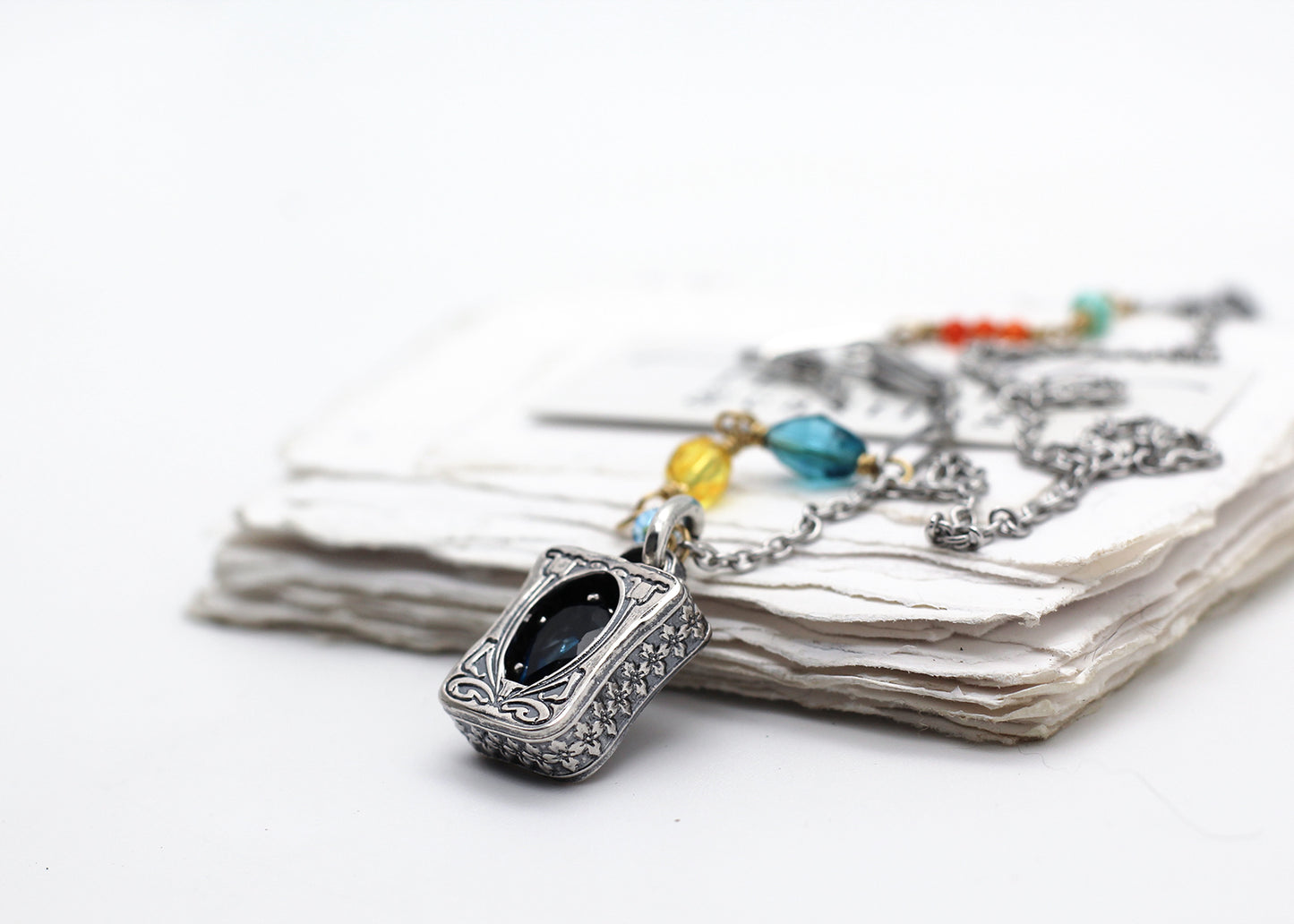Livinia Azzurra, London Blue Topaz Shadowbox Sterling Silver Necklace