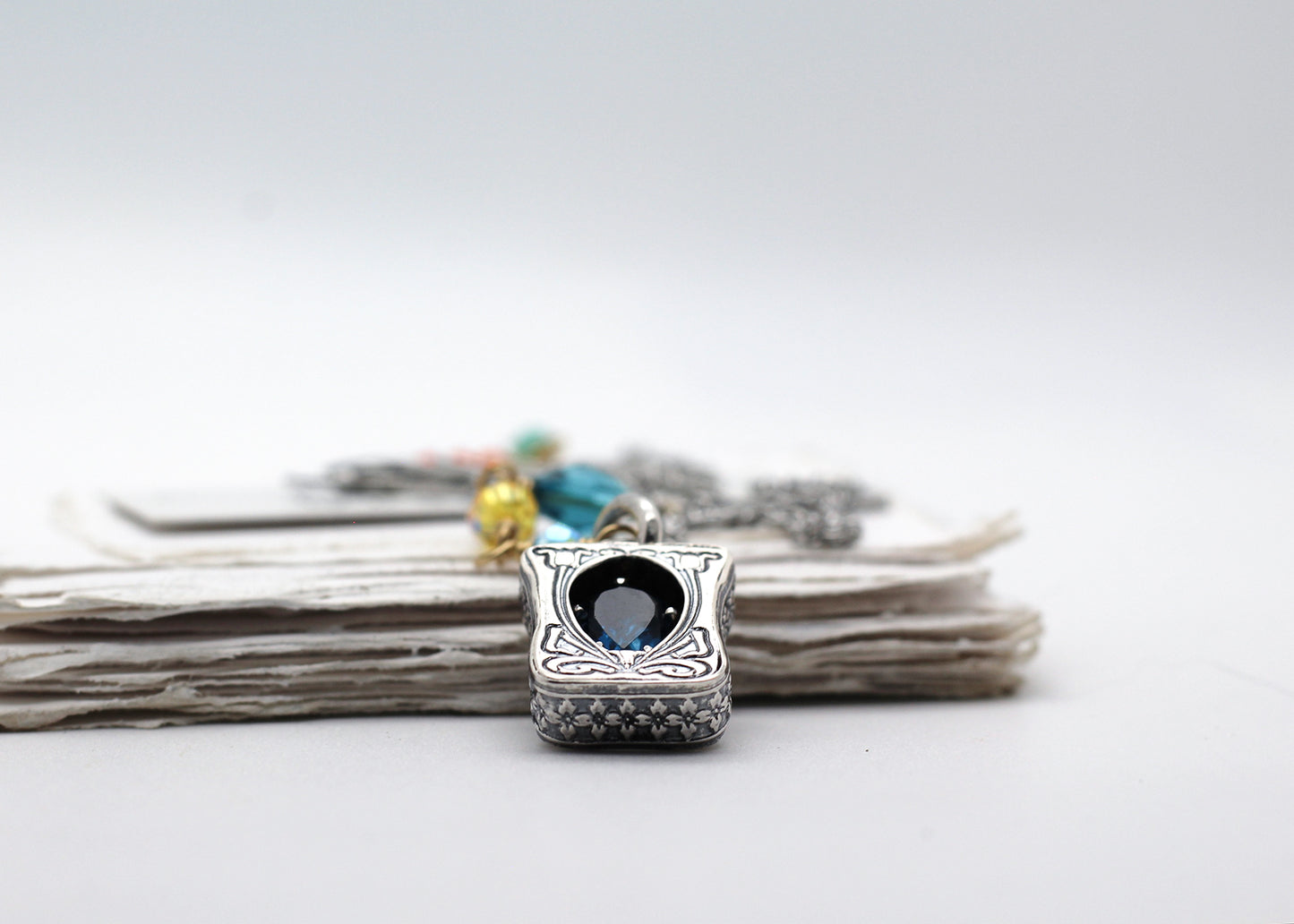 Livinia Azzurra, London Blue Topaz Shadowbox Sterling Silver Necklace