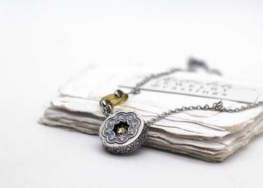 Golden Hour, Shadowbox Champagne Moissanite, Sterling Silver Necklace