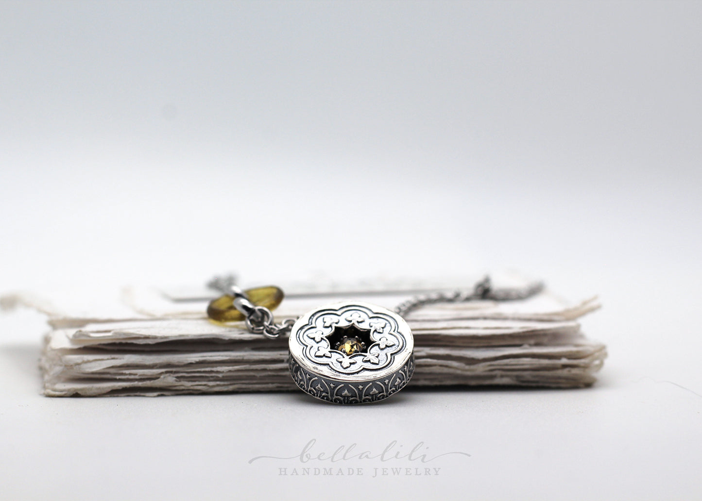 Golden Hour, Shadowbox Champagne Moissanite, Sterling Silver Necklace