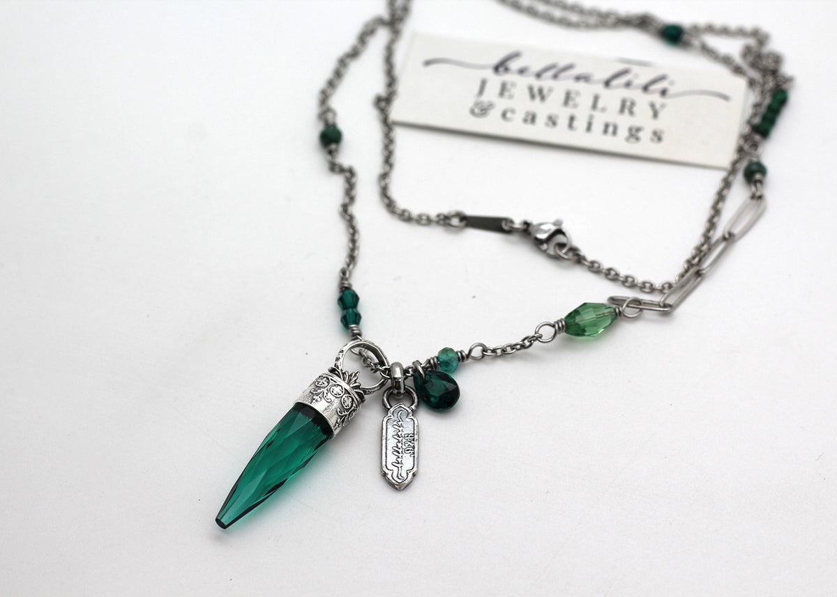The Viridian Prelude Pendulum Necklace, 18" Sterling & Stainless