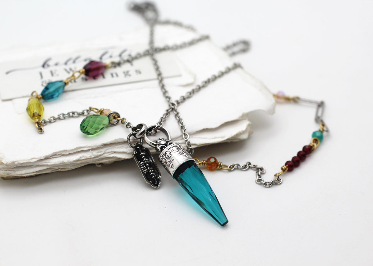 The Oracle in Blue, London Blue Crystal Point Sterling Necklace
