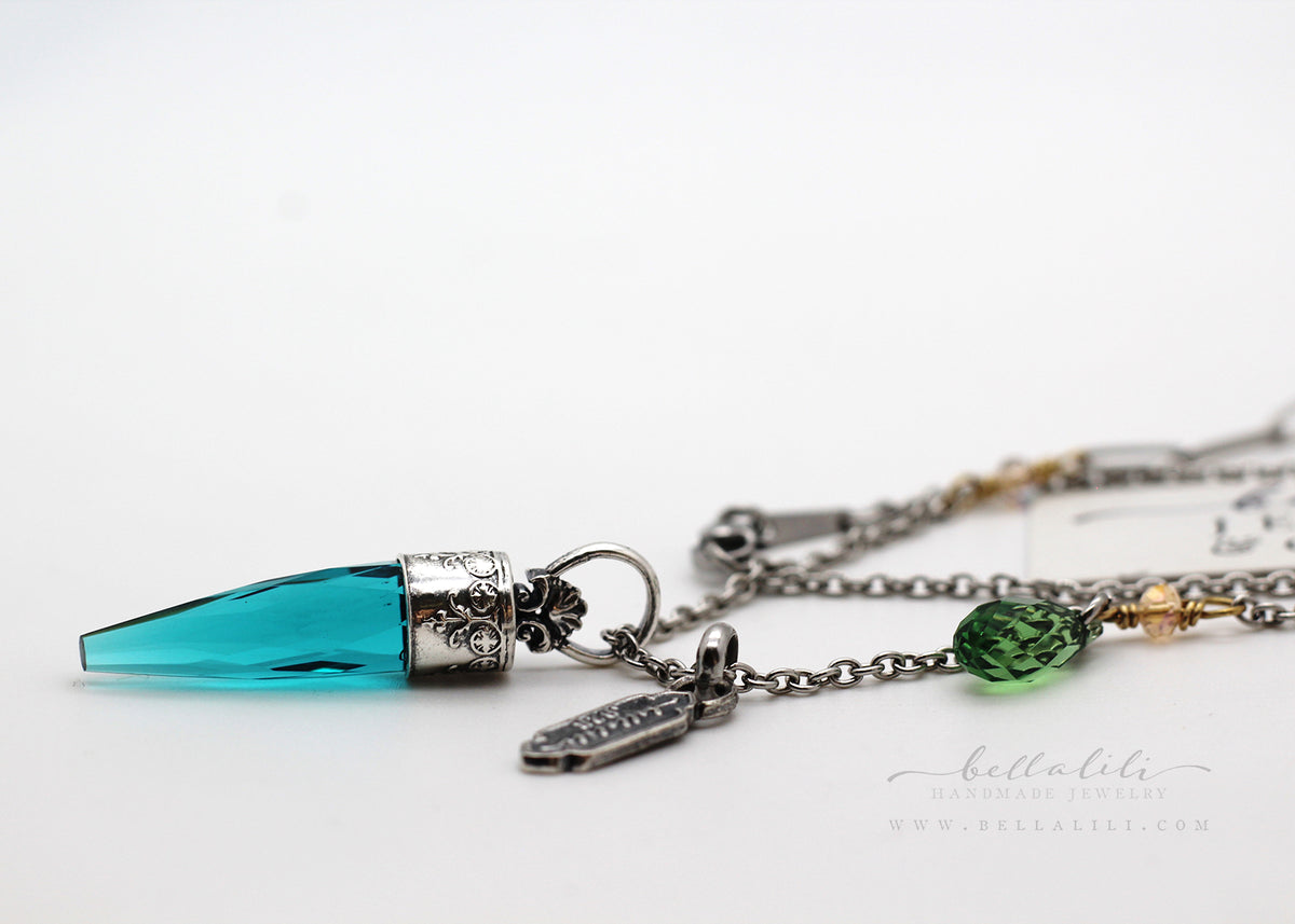 The Oracle in Blue, London Blue Crystal Point Sterling Necklace