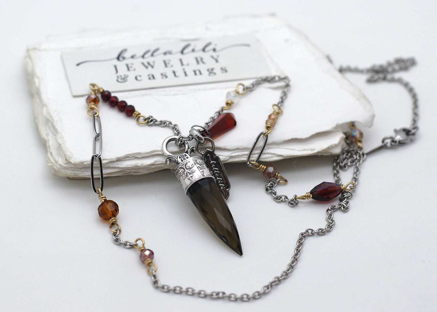 The Harvest Oracle, smoky quartz crystal point necklace
