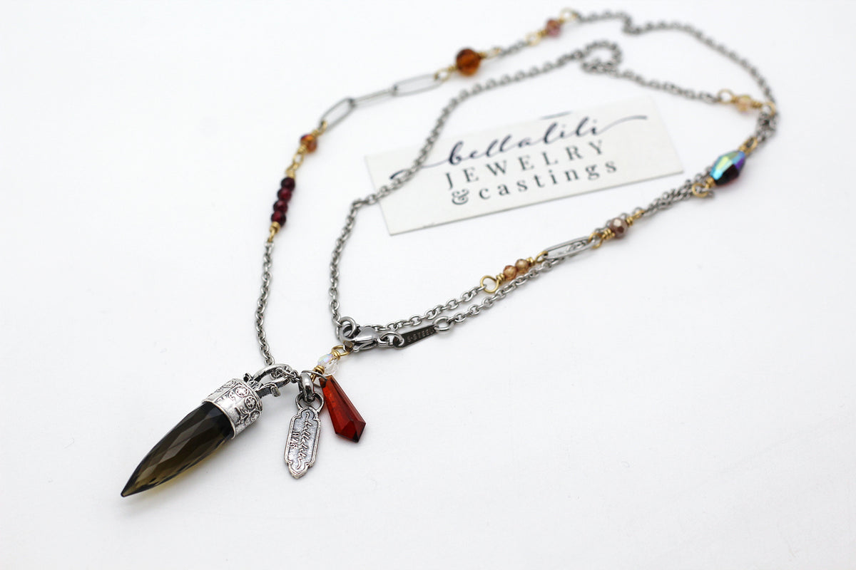 The Harvest Oracle, smoky quartz crystal point necklace