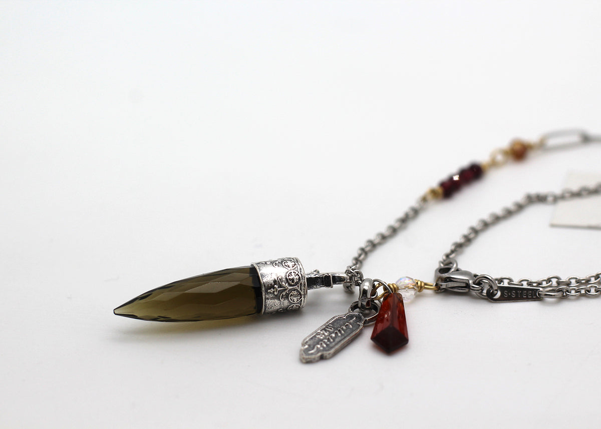 The Harvest Oracle, smoky quartz crystal point necklace