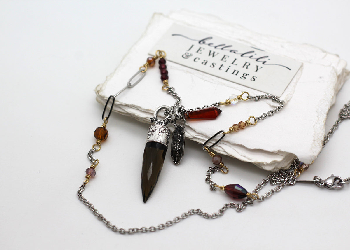 The Harvest Oracle, smoky quartz crystal point necklace