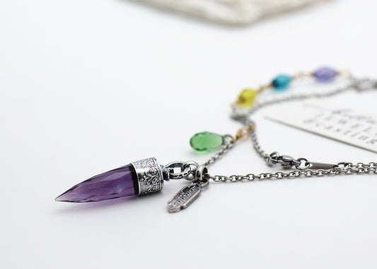 Ianthe Pendulum Necklace, 24" Sterling & Stainless