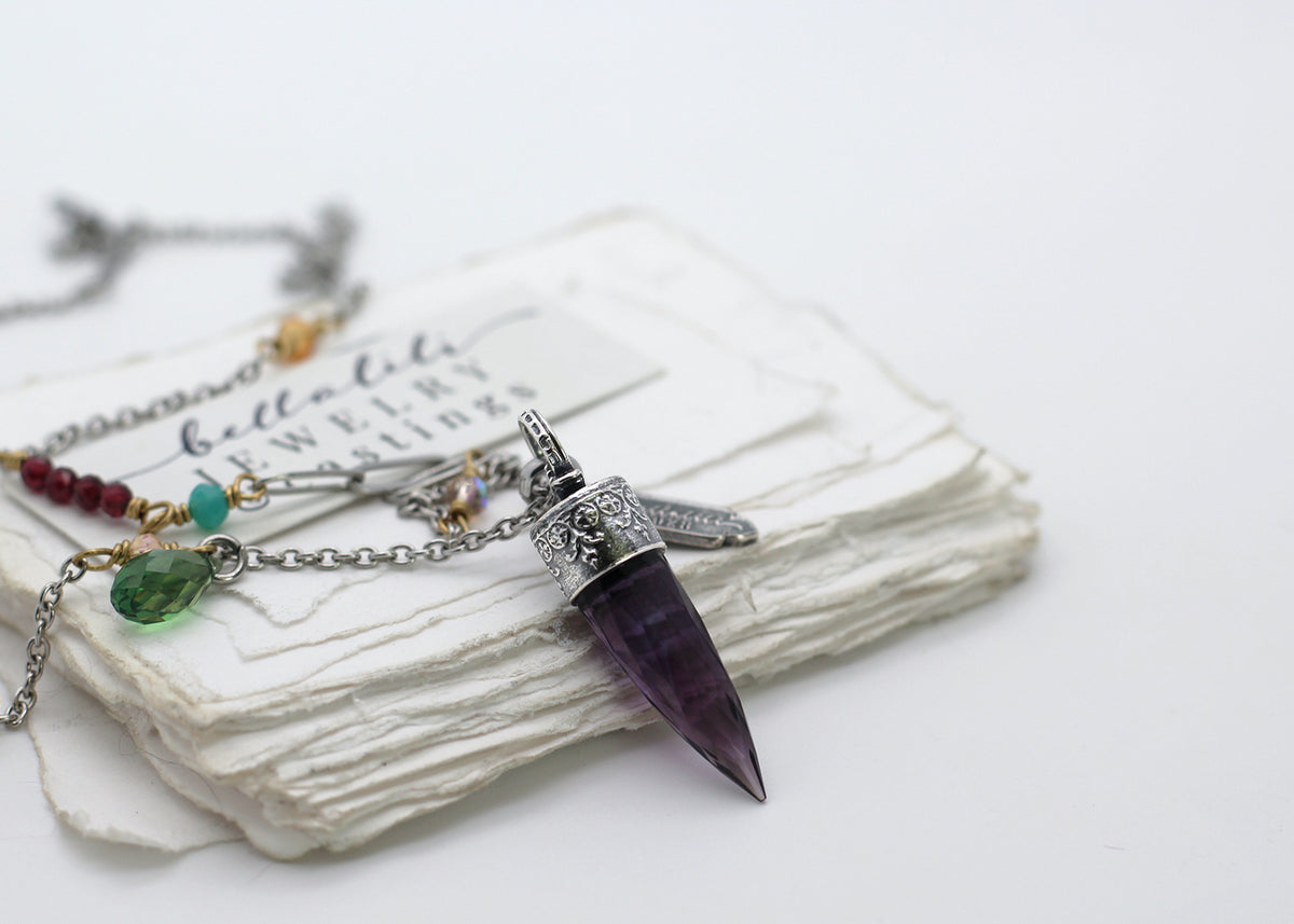 Ianthe Pendulum Necklace, 24" Sterling & Stainless