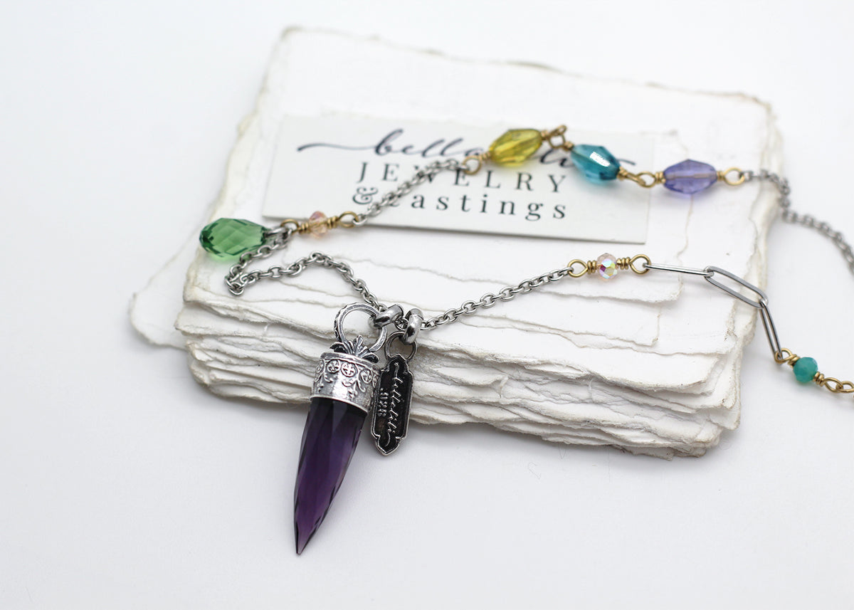 Ianthe Pendulum Necklace, 24" Sterling & Stainless