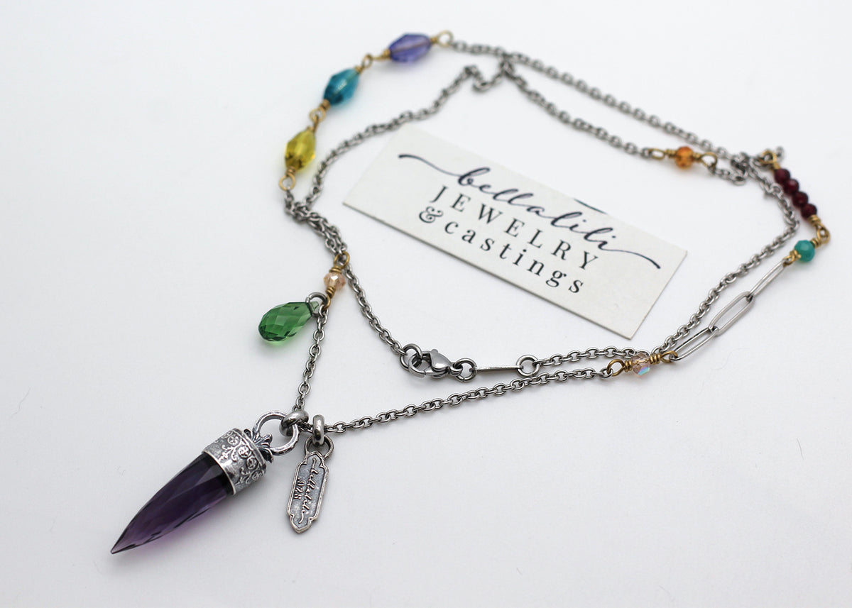 Ianthe Pendulum Necklace, 24" Sterling & Stainless