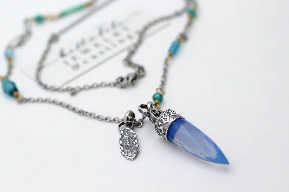 Cosette, Blue Opalite Crystal Point Pendulum Necklace