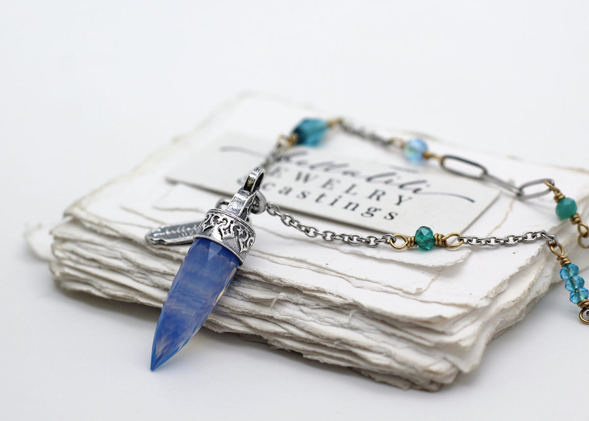 Cosette, Blue Opalite Crystal Point Pendulum Necklace