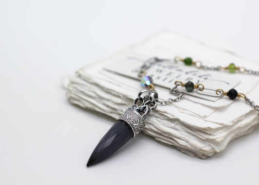 Salem, Cat's Eye Gray & Green Crystal Pendulum necklace