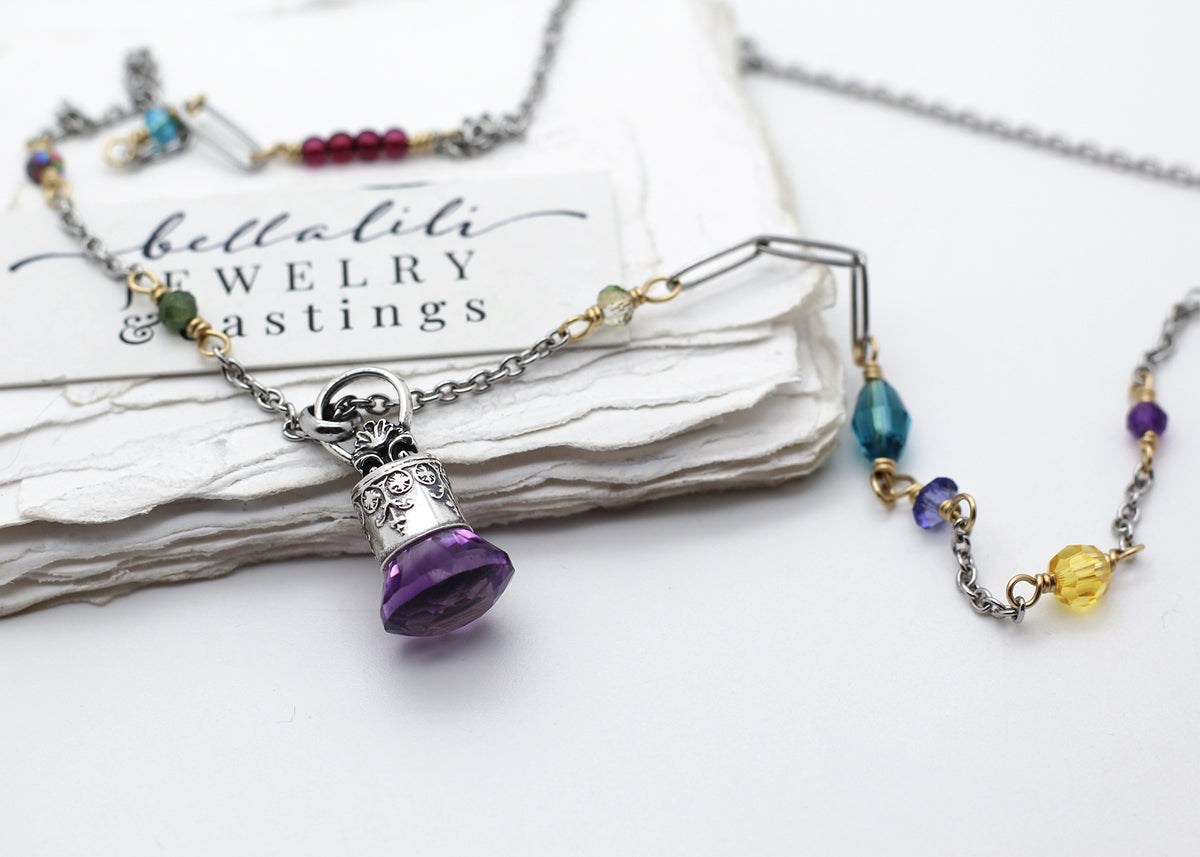 Violette de Bordeaux No. 1,  Natural Fantasy Cut Amethyst Pendulum Necklace