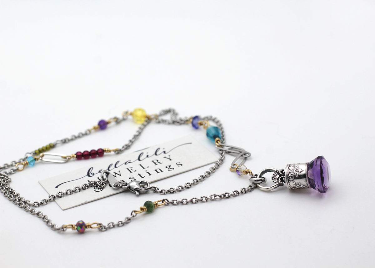 Violette de Bordeaux No. 1,  Natural Fantasy Cut Amethyst Pendulum Necklace