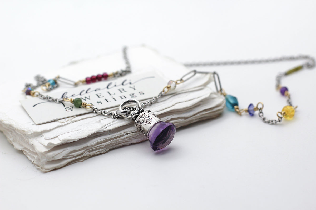 Violette de Bordeaux No. 1,  Natural Fantasy Cut Amethyst Pendulum Necklace