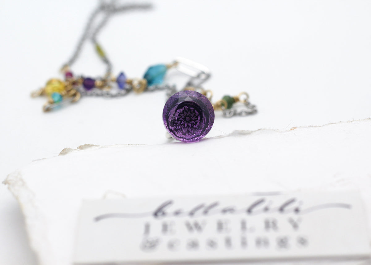 Violette de Bordeaux No. 1,  Natural Fantasy Cut Amethyst Pendulum Necklace