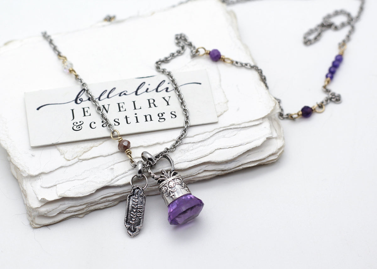 Violette de Bordeaux No. 2,  Natural Fantasy Cut Amethyst Pendulum Necklace