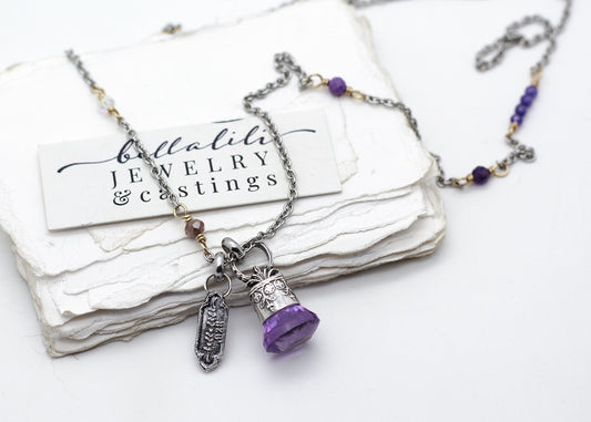 Violette de Bordeaux No. 2,  Natural Fantasy Cut Amethyst Pendulum Necklace