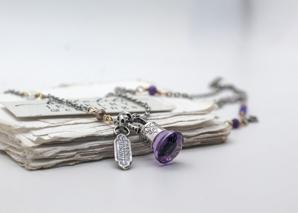 Violette de Bordeaux No. 2,  Natural Fantasy Cut Amethyst Pendulum Necklace