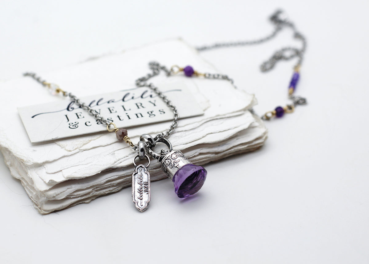 Violette de Bordeaux No. 2,  Natural Fantasy Cut Amethyst Pendulum Necklace