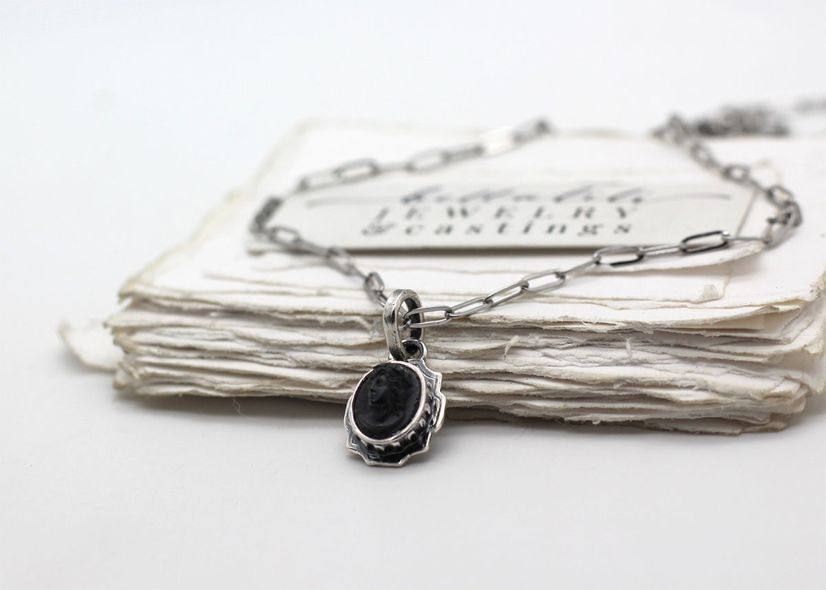 Mignonette | Vintage Black Glass Mourning Cameo Necklace