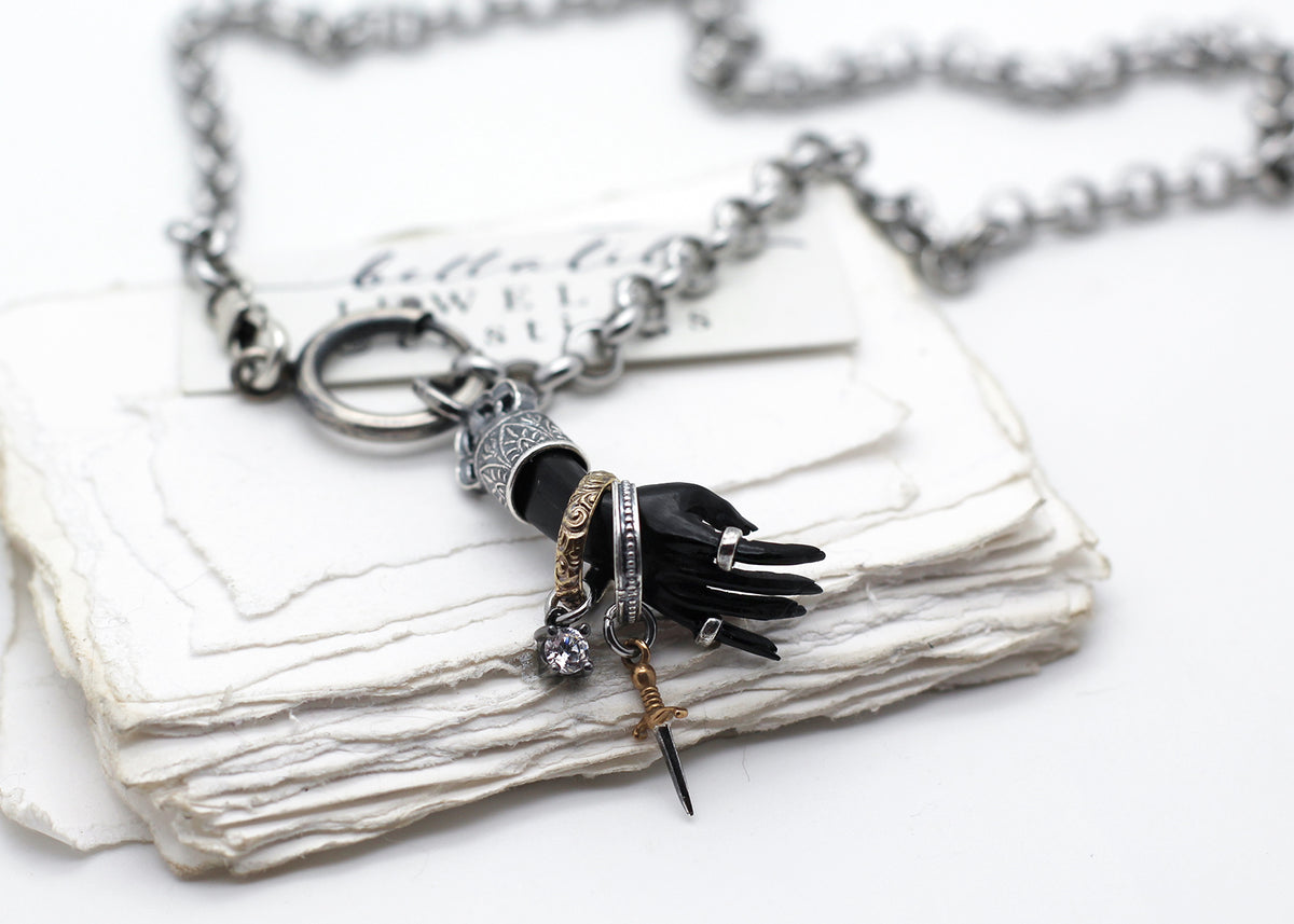 Ygraine, Dark Witch Hand, 18" Sterling Silver handmade Necklace