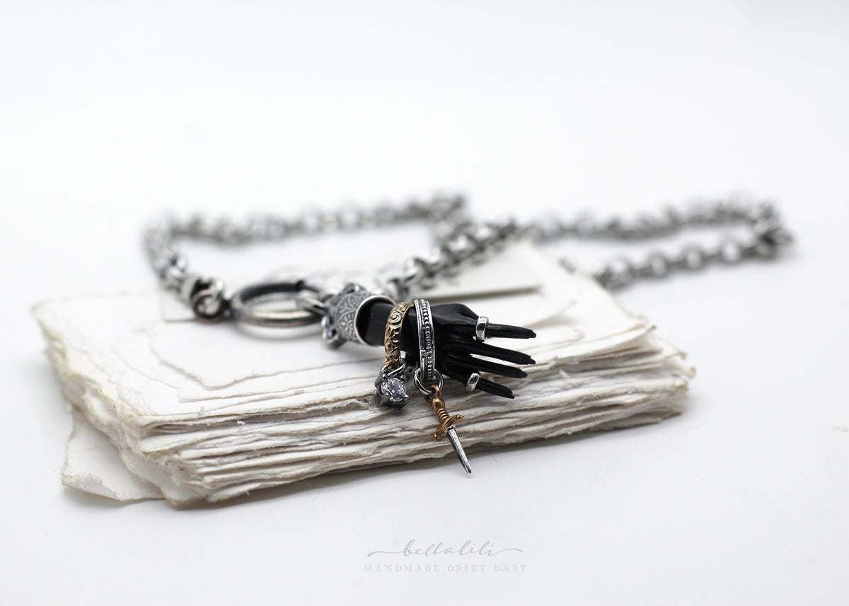 Ygraine, Dark Witch Hand, 18" Sterling Silver handmade Necklace