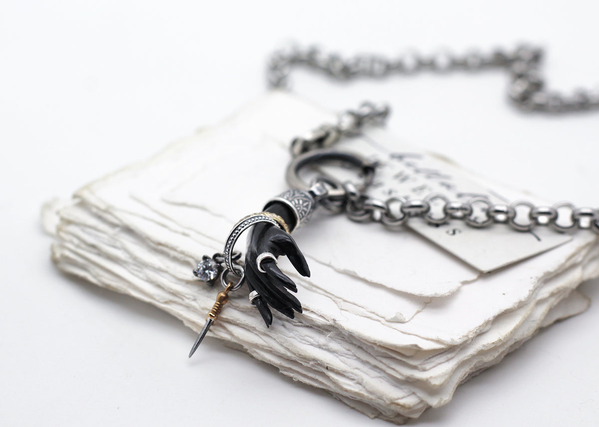 Ygraine, Dark Witch Hand, 18" Sterling Silver handmade Necklace