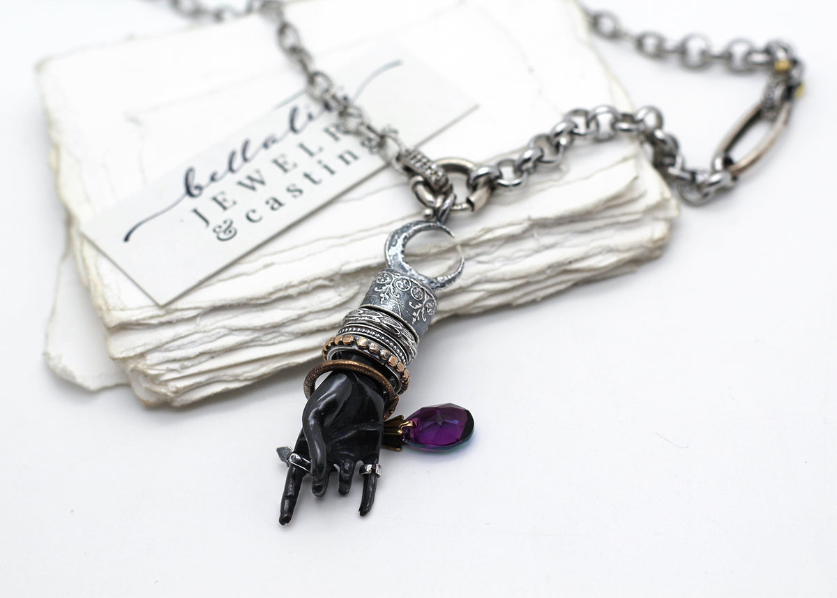 Melisandra, Dark Witch Hand 22" Sterling Necklace