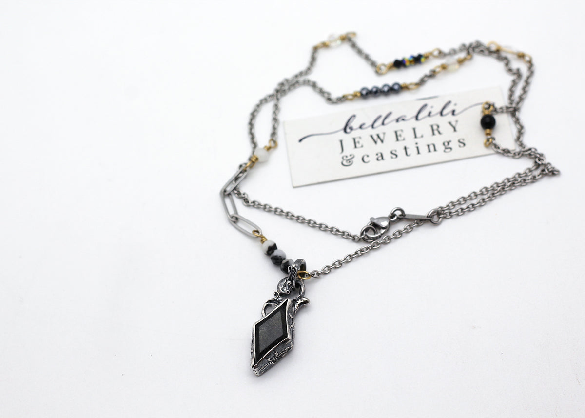 Ariancelli, Golden Sheen Obsidian Harlequin Sterling Necklace
