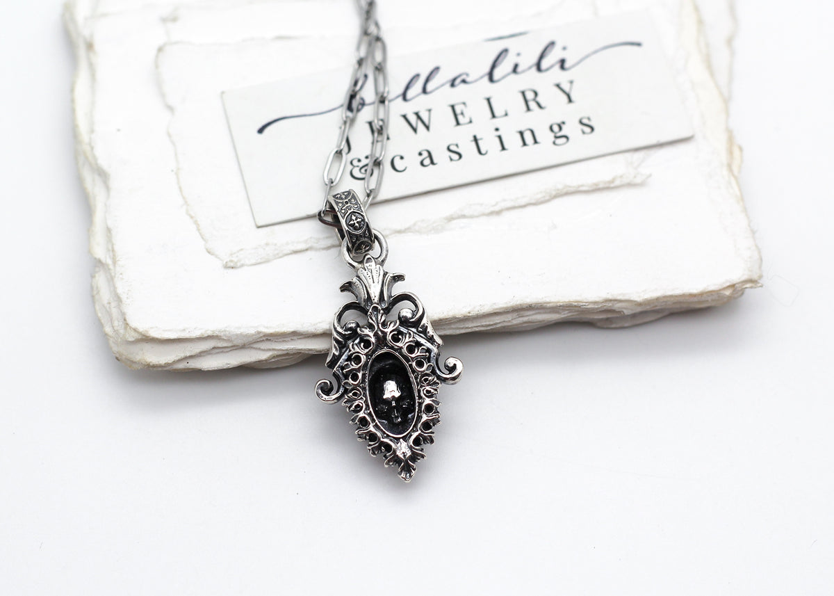 Azriella, Sterling Silver Skull Shadowbox Necklace