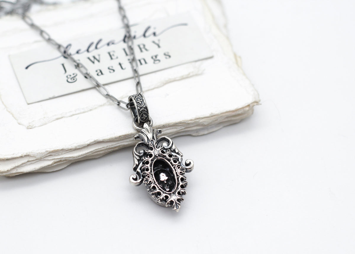 Azriella, Sterling Silver Skull Shadowbox Necklace