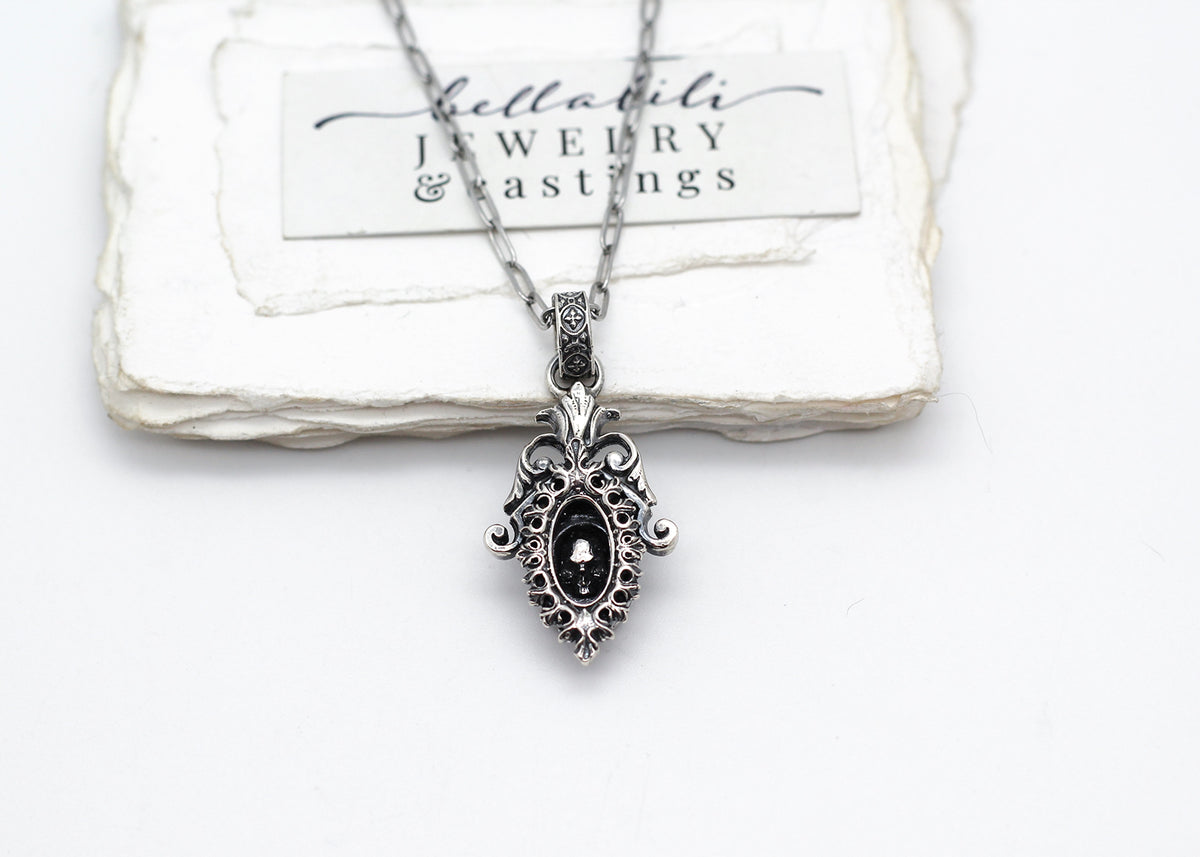 Azriella, Sterling Silver Skull Shadowbox Necklace