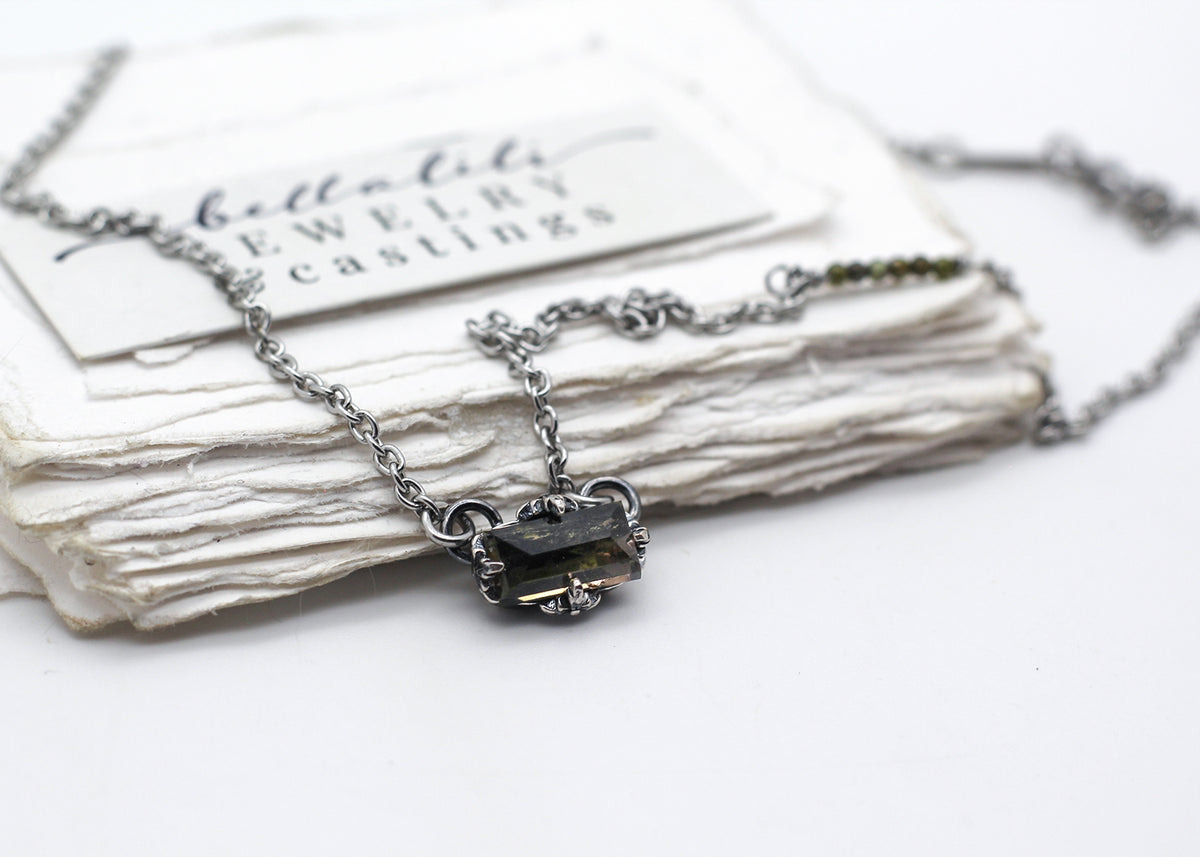 Ceredwen, Bicolor Tourmaline Baguette Necklace, Sterling Silver