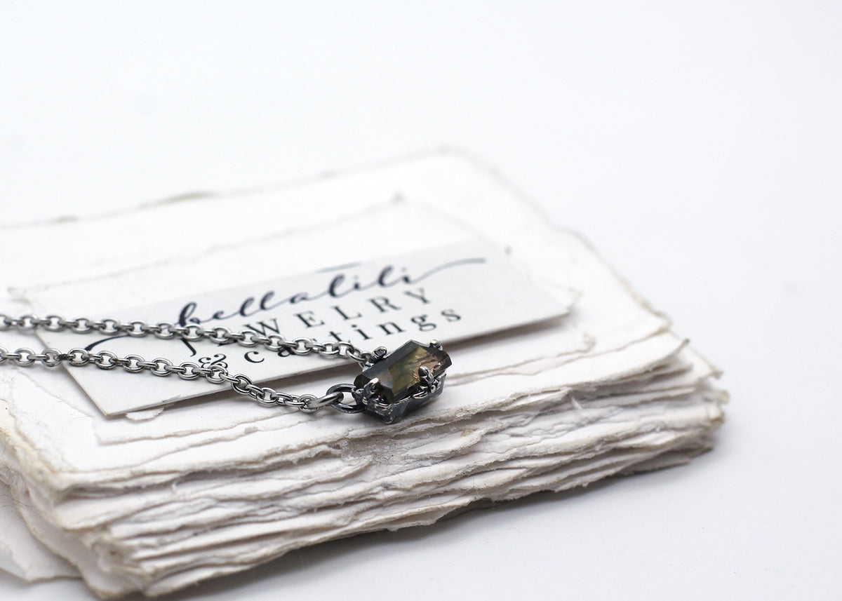 Ceredwen, Bicolor Tourmaline Baguette Necklace, Sterling Silver