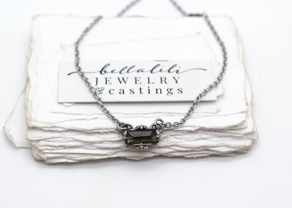 Ceredwen, Bicolor Tourmaline Baguette Necklace, Sterling Silver