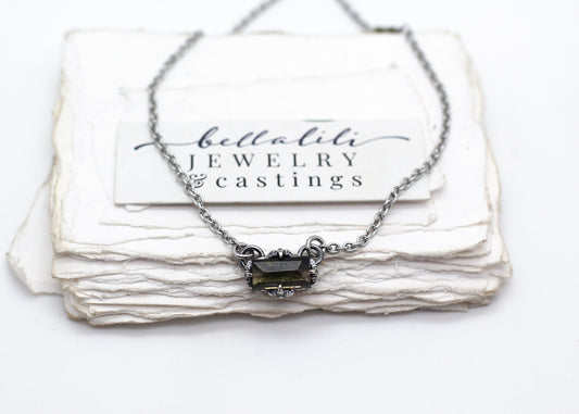 Ceredwen, Bicolor Tourmaline Baguette Necklace, Sterling Silver