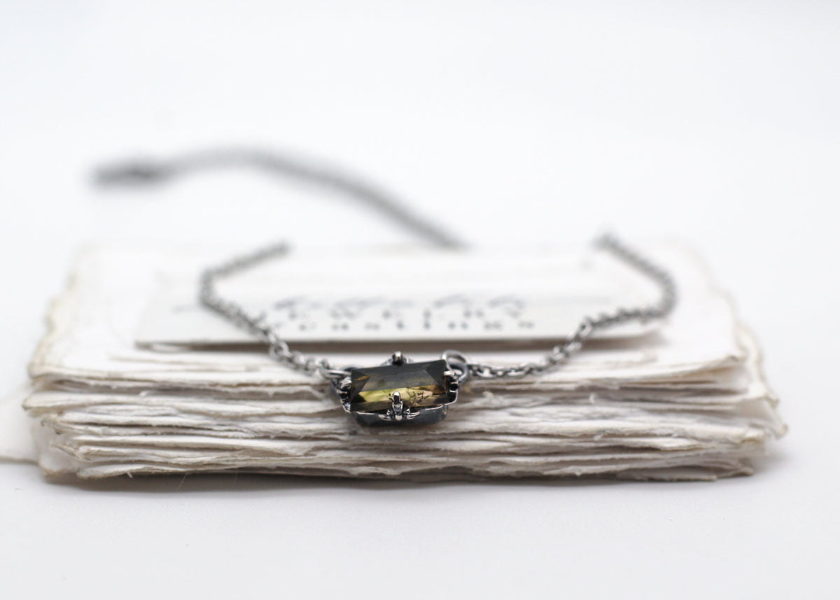 Ceredwen, Bicolor Tourmaline Baguette Necklace, Sterling Silver