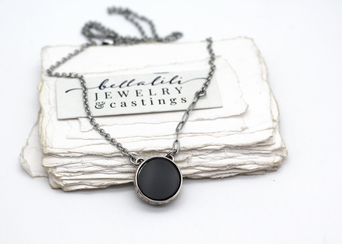 Witch's Glass, Black Onyx Scrying Mirror Necklace